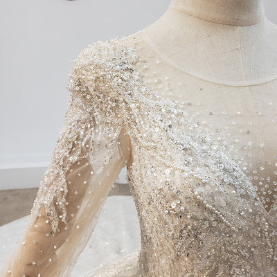 HW242 Real Photo handmade long sleeves beading Wedding Gown