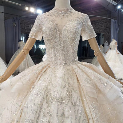 HW189 Luxury Jewel Neckline sequin Wedding gowns