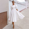 SS153 Simple short puff sleeve Satin Bridal dress