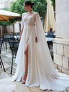 CW268 High Collar Cape Sleeve Lace Chiffon Bohemian Wedding Dress