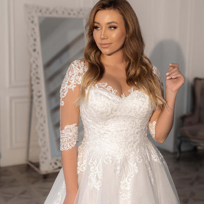 CW505 Plus Size V-neck Half Sleeves A-line Bridal Gown