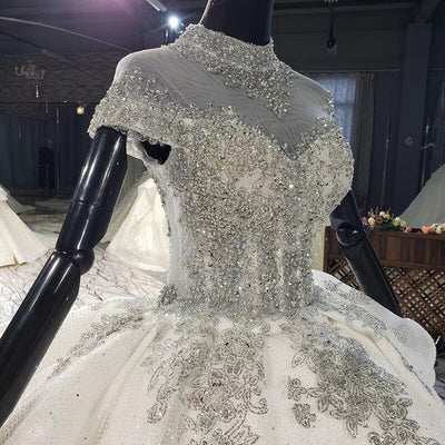 HW178 High-Neck short sleeves diamond beaded Wedding Gown
