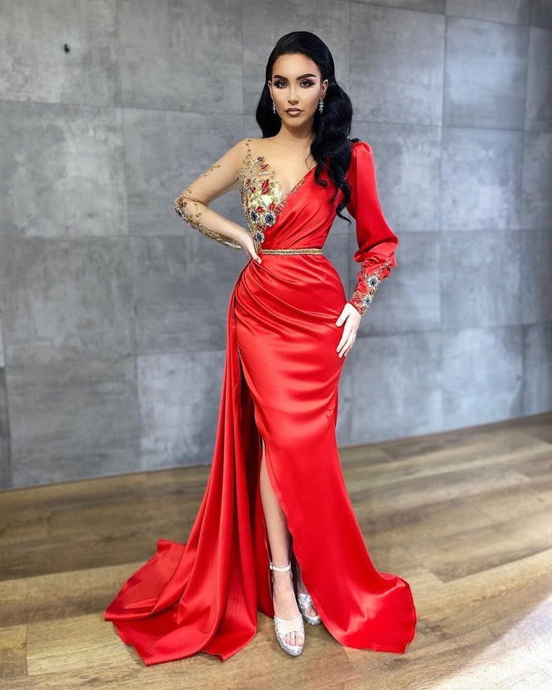 LG294 High quality Satin Long Sleeves Mermaid Evening Gowns(2 Colors ...