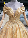 CG153 Real Photo golden off-shoulder Wedding Gown