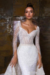 HW91 Long sleeves beading mermaid Wedding Gowns with detachable skirt
