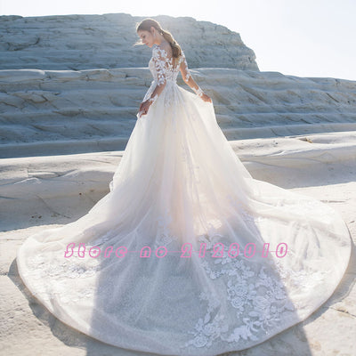 HW104 : 2in1 Long sleeve mermaid wedding dress with removable train