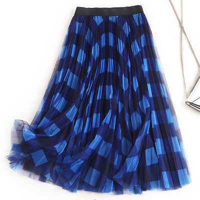 CK67 Elastic High Waist Plaid Mesh Skirts (3 Colors )
