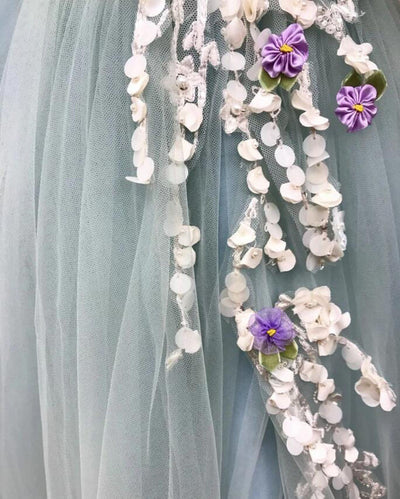 PP395 Vintage  V-Neck Appliques Evening dresses