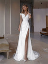 CW495 Classy Sequined high split wedding Dress