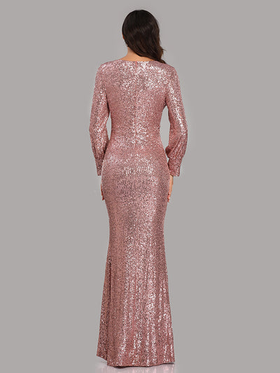 PP222 Deep V-neck long sleeve Sequin Evening Dresses(6 Colors)