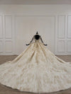 HW129 Lantern sleeves gold embroidery Wedding gown with matching veil