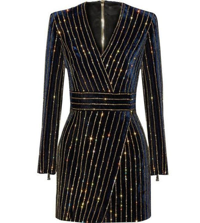 MX106 Bling Bling Long Sleeve Plus size Party Dress