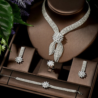 BJ332 : 4 Pcs Bridal jewelry sets (Necklace/Earrings/Ring/Bracelet)
