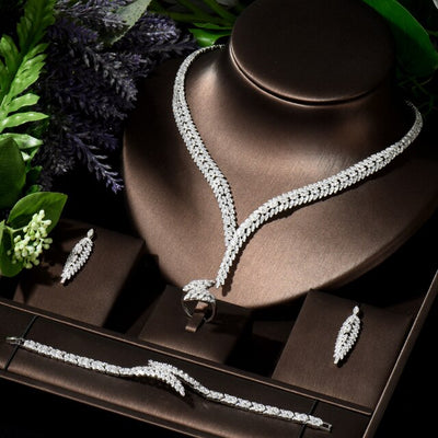 BJ528 : 5pcs Diamond Wedding Jewelry Sets (Necklace+Earrings+Ring+Bracelet)