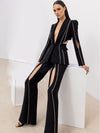TP95 High-quality diamonds hollow out blazer+flare pants