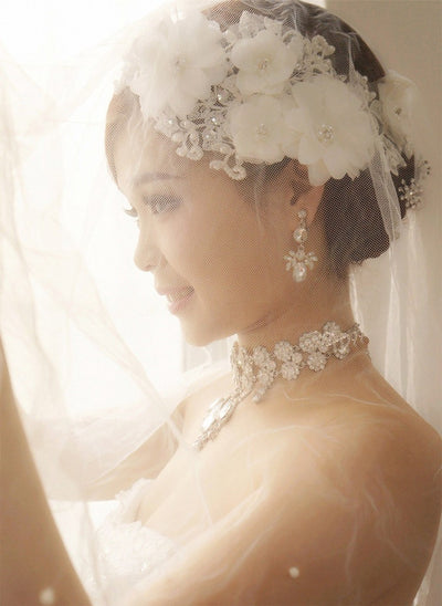 BJ33 Korean Style  Lace Big Flowers Bridal Hair Jewelry
