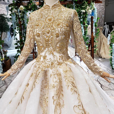 HW103 Luxury Muslim gold high neck Wedding Dress