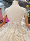 Elegant high neck beading open back wedding gown with train