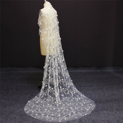 BV17 One layer Flower Champagne Wedding Veil(2 Meters)