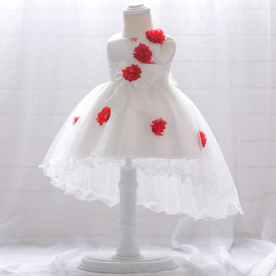 FG88 Lace Flower baby girl dress with tail ( 3 Colors)