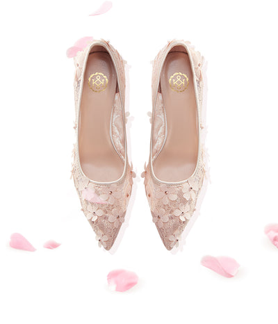 BS42 Sweet flower lace hollow Bridal Shoes (Pink/White)