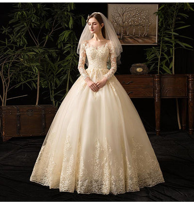 CW255 Vintage cheap full Sleeve Lace Bridal Gown