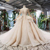 HW51 Luxury handmade champagne long sleeve wedding gown with long train