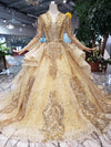 CG208 Real pictures Muslim Champagne Gold shinny Wedding Gown