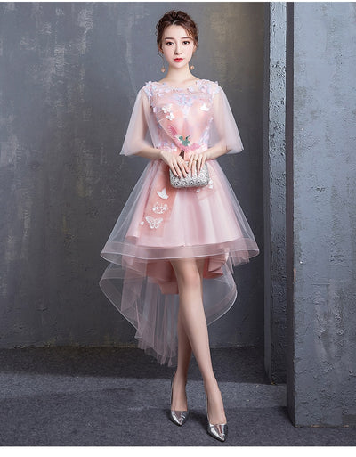 BH180 Tulle Flowers embroidery Homecoming dresses(Pink/Champagne)