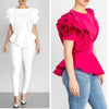 TJ06 Fashion Summer O-Neck Ruffles Sleeve  Tops