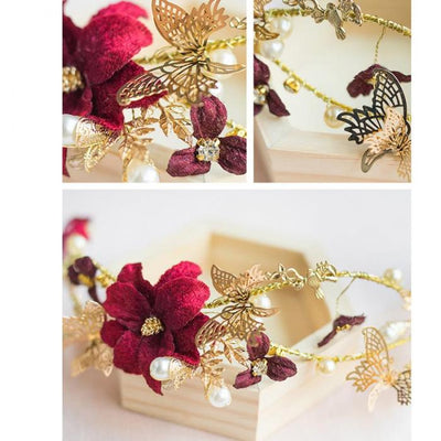 BJ106-1 Gold Rhinestone and Flower Bridal Tiaras