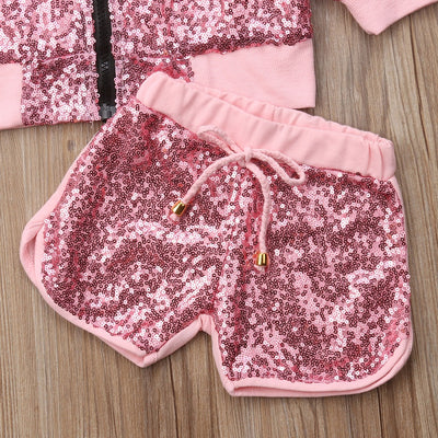 FG192 Fashion outfit Set Pink sequined Jacket+Short