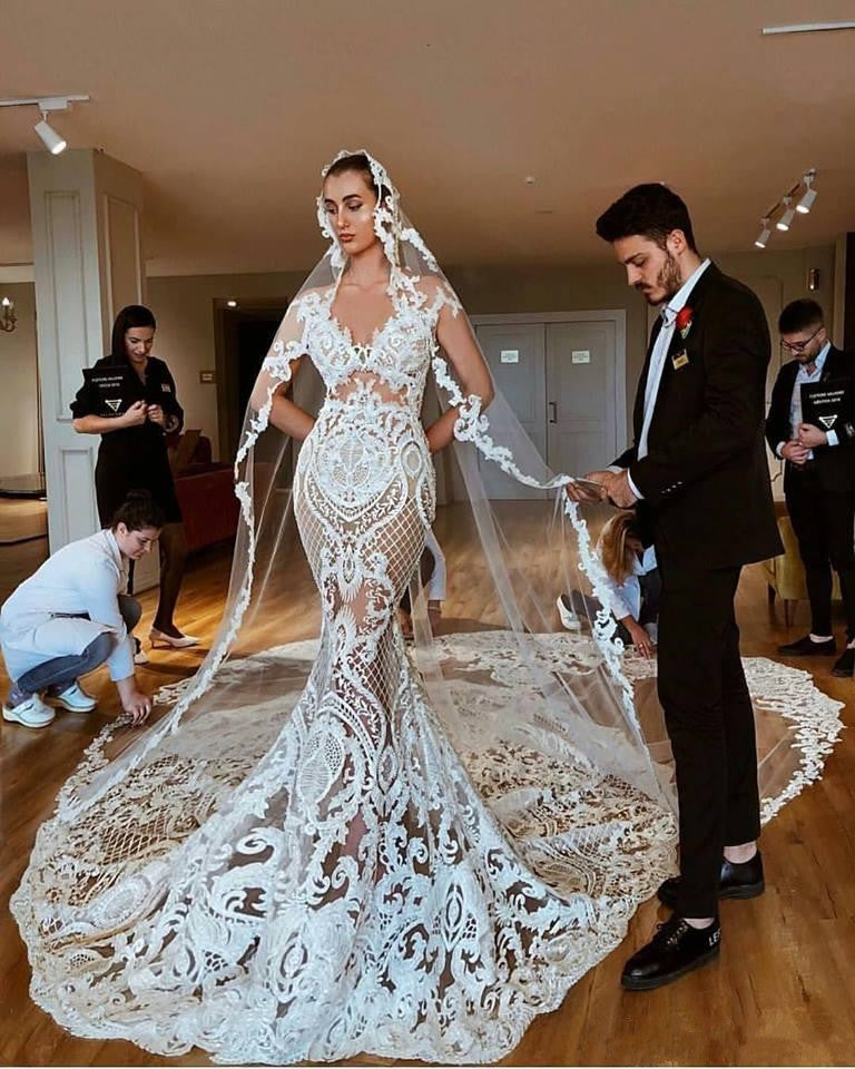 Time Goddess Wedding Dress Accessories Store Luxury 4 Meters Full Edge with Star Lace Bling Sequins Long Wedding Veil with Comb