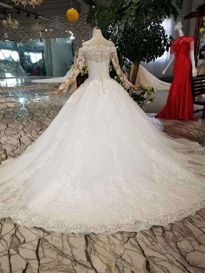HW190 High quality off the shoulder full sleeves wedding gown