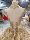 CG209 REal photo Shiny Champagne high neck Pageant Gowns