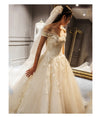 CW164 Elegant boat neck embroidered Wedding gown with royal train