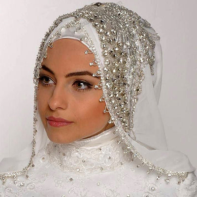 BV67 Handmade diamond beaded Muslim wedding veils