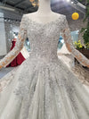 HW23 Grey Long Sleeve crystal beaded Wedding Gown with matching veil