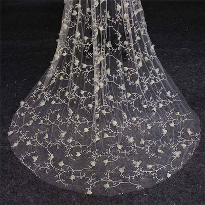 BV17 One layer Flower Champagne Wedding Veil(2 Meters)