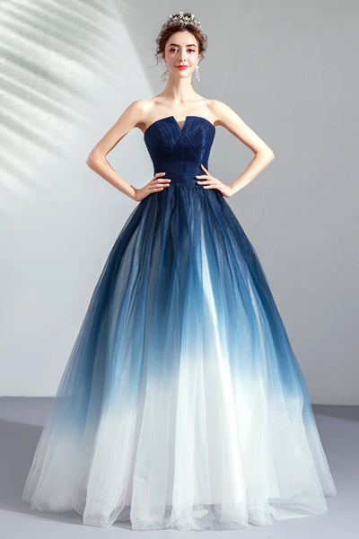 BH130 Elegant Strapless Navy Blue Gradient Homecoming Dress