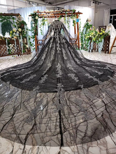 MM24 Black Mother & daughter matching Ball Gown with cape