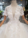 HW71 Short sleeves deep v-neck bridal dresses