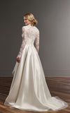 SS39 High neck long sleeves applique lace Hi lo Wedding Dress