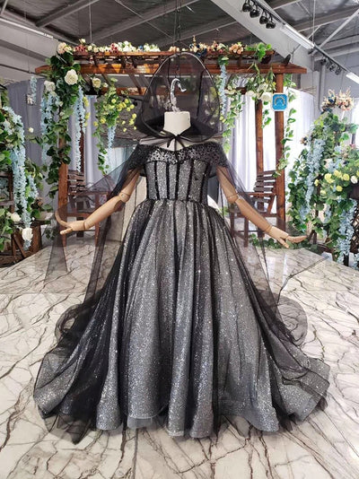 MM24 Black Mother & daughter matching Ball Gown with cape