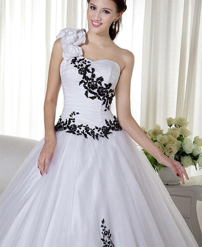 CG31 Black and white one shoulder  wedding dress