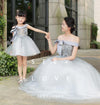 MM23 Grey Mother & daughter matching Evening Gown