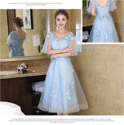 BH156 Korean Sweet A Line Tea-Length Bridesmaid Dresses (3 Colors)