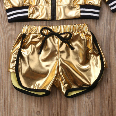 FG152 Set of cool girl metallic Jacket +Short Pant