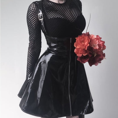 CK44 High waist Gothic leather Overall Skirt