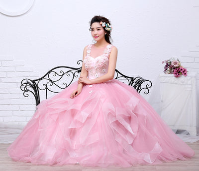 CG10 Pink Appliques Wedding Dress